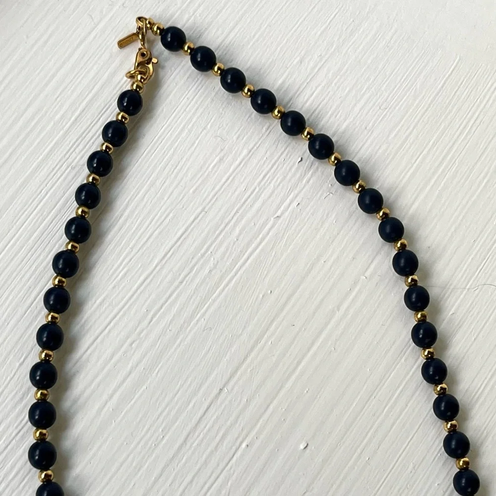 Vintage Monet Signed Blue and Gold Toned Beaded Necklace